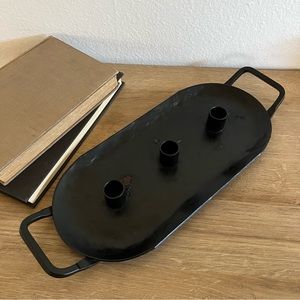 Vintage Rustic primitive wrought iron taper candle holder tray catchall